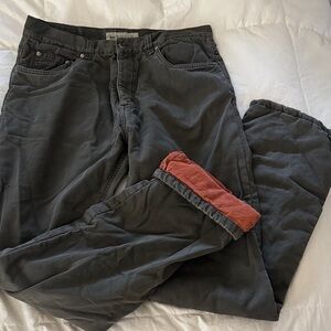 Dark Gray Corduroy Pants with Rust Coloured Fleece Lining